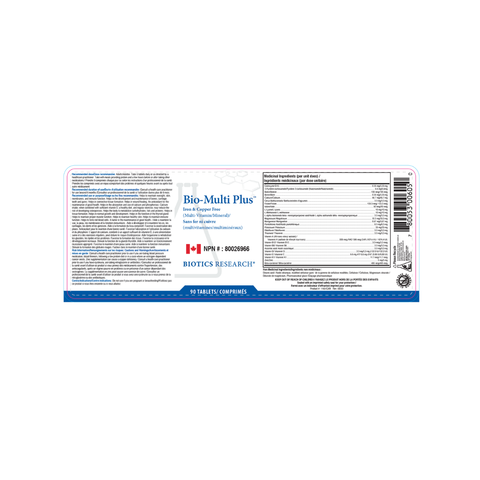 Biotics Research Bio-Multi Plus Fe/Cu Free 90T Label