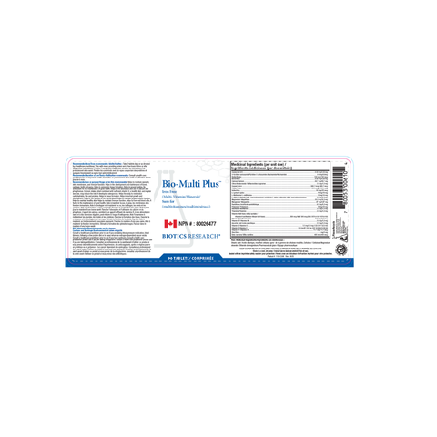 Biotics Research Bio-Multi Plus Iron Free 90T label