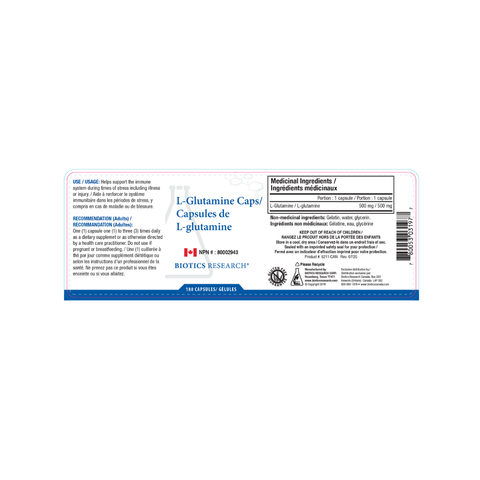 Biotics Research L-Glutamine Caps Label