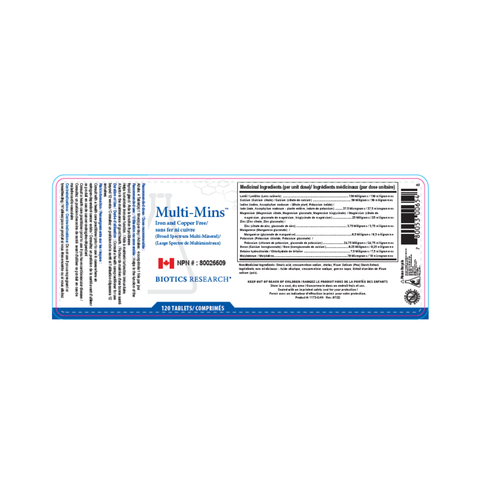 Biotics Research Multi-Mins Iron & Copper Free 120 T label