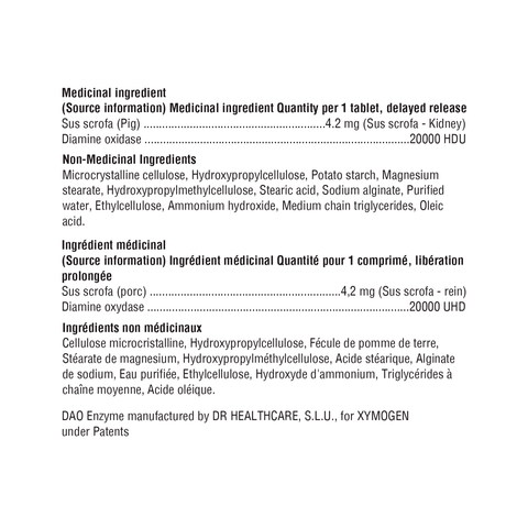 Xymogen HistDAO Ingredient List